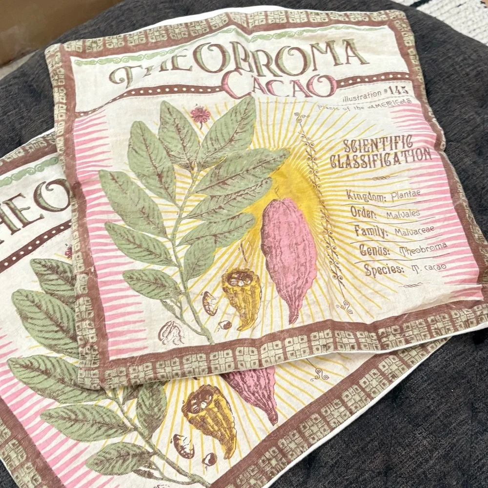 Set of 2 Koko Company Botanica 20” Pillow Covers Linen- Theobroma Cacao Print.